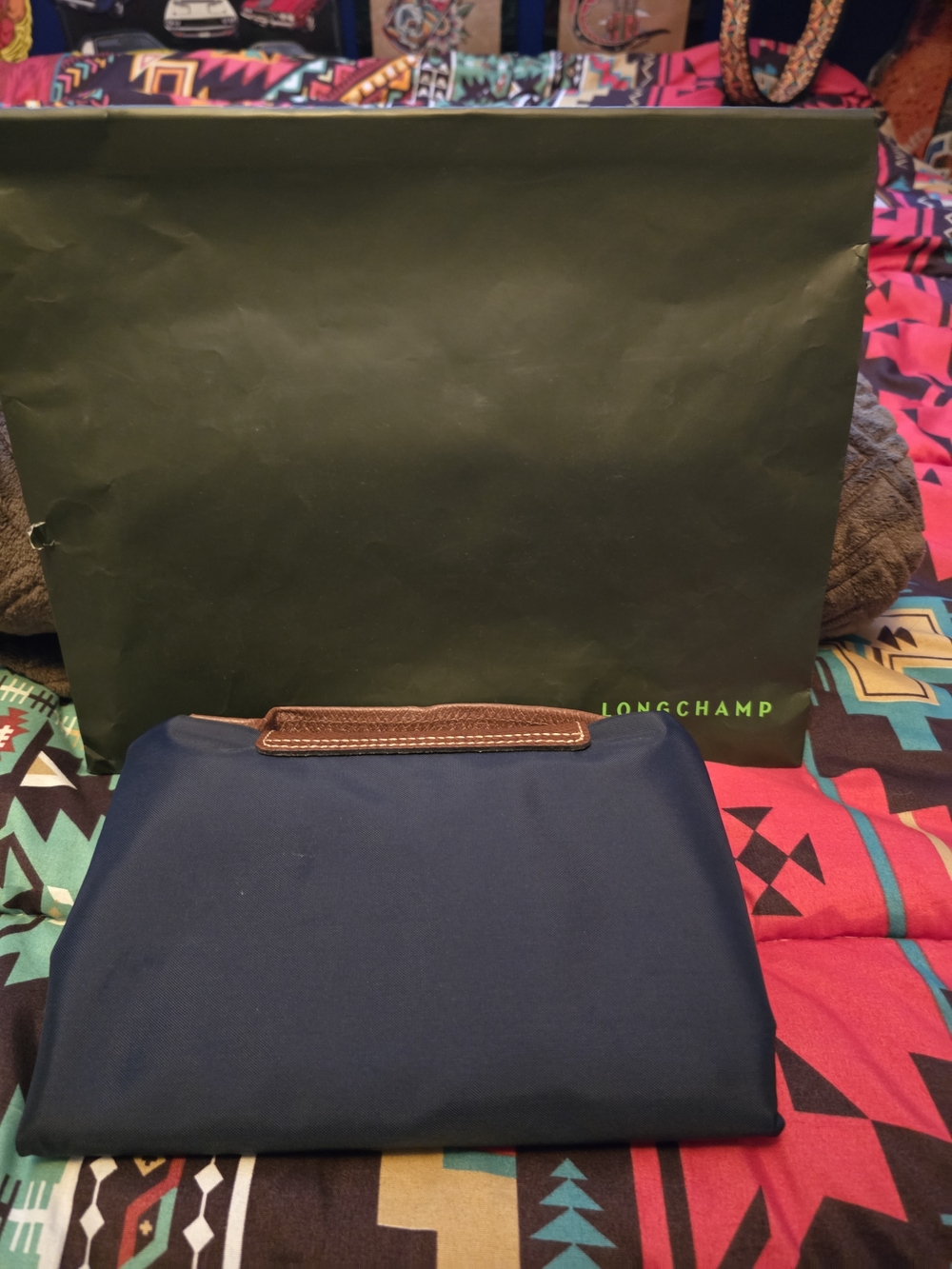 Longchamp LE PLIAGE Small Navy Bag with Brown Leather Trim/handle - Picture 2 of 6